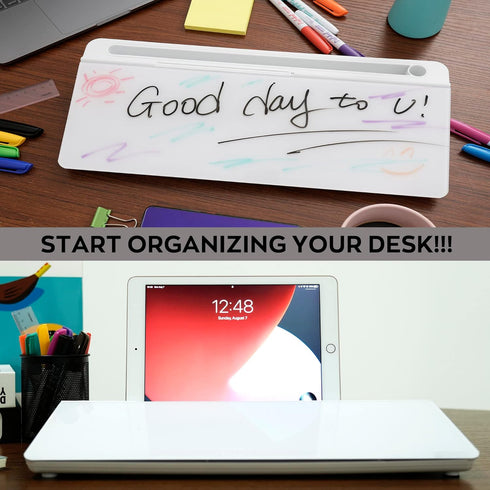 Desktop Glass Whiteboard Set with 3 Colors Markers, Desk Dry Erase Glass Whiteboard for Home Office Supplies