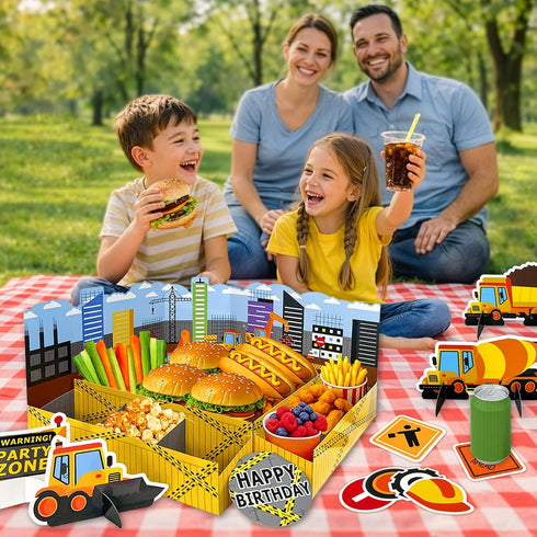 13 Set HonuGoGo Construction Snack Tray Centerpiece Kit Pieces Paper Food Display with Construction Theme Cutouts