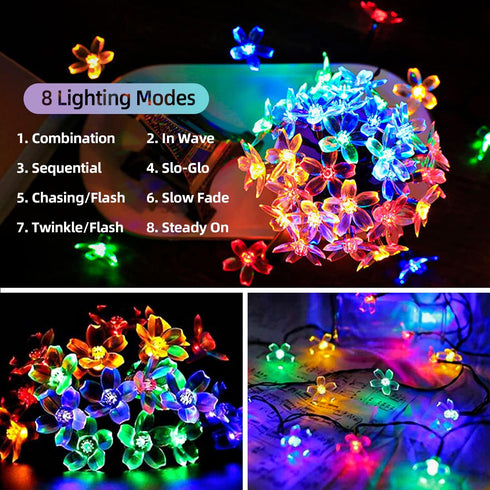 50 ITICdecor Solar Flower String Lights Outdoor Waterproof LED Solar Powered Fairy Lights for Garden, Fence, Patio