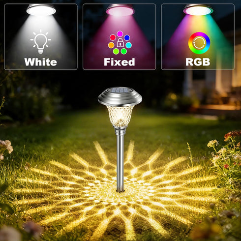4 Pack 3 Beau Jardin Solar Pathway Lights White+ Color Changing Stainless Steel Mode Outdoor Multicolor Metal Solar
