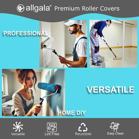 24 Pack 9 Inch 1/2 Allgala Paint Roller Covers, Shedless Lint Free Painter Roller Covers in Roller Naps for Paint