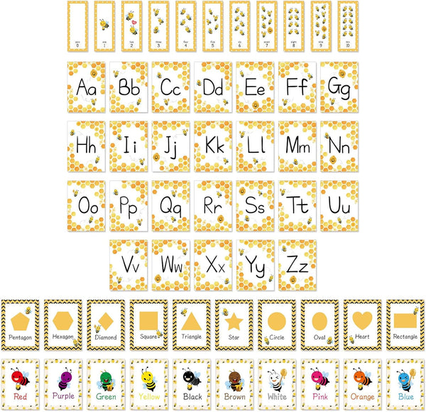 Bee Theme Bulletin Board Decoration, Educational Cards for Toddlers, Honeycomb Flash Cards for Preschool