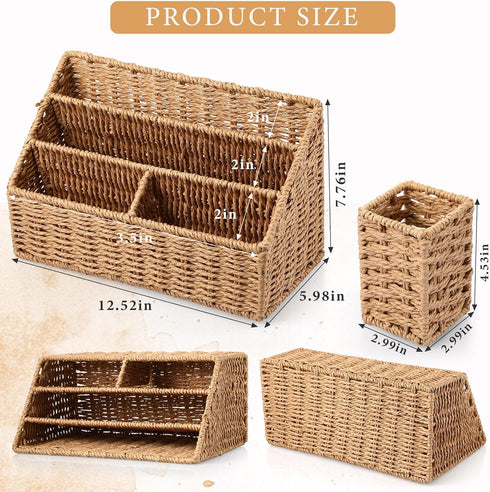 Sintuff 2 Pcs Woven Mail Organizer and Pencil Holder Set, Countertop Storage Desktop Pencil Cups for Home Office