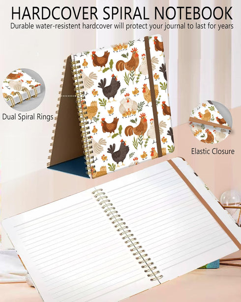 Spiral Journal Notebook, A5 Cute Notebooks for Women Men, College Ruled Hardcover Notebook for Work & Note Taking, 60 Pages Double-Wire Journals for Writing, Cute Chicken