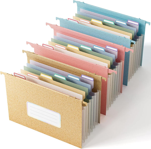 Wheat Straw Expanding Hanging File Folders, 3 Color Organizer, 1.2" Accordion Pockets, Large Capacity, BPA Free