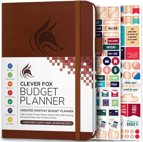 Clever Fox Budget Planner - Expense Tracker Notebook, Monthly Budgeting Organizer, A5 Finance Logbook (Brown)