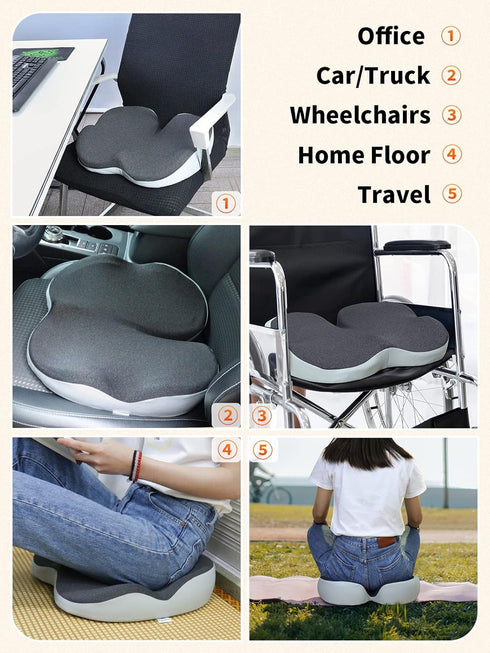 Slow Rebound Memory Foam Seat Cushion - Office Chair Cushion for Coccyx & Lower Back Pain Relief, Ideal for Travel