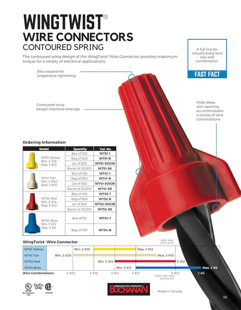 IDEAL Electrical 773308 WingTwist Wire Connector, WT52 Red, 25/Bag