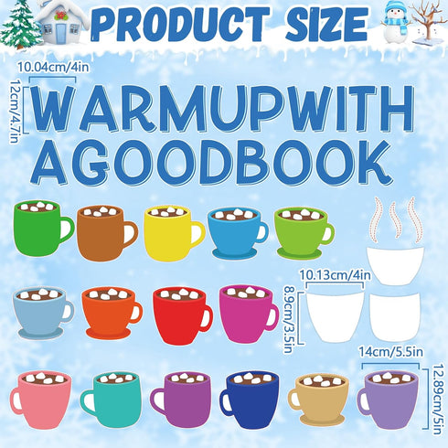 Winter Bulletin Board Set, Hot Cocoa Marshmallow Classroom Decoration, Warm Up with a Good Book Paper Cutouts for DIY