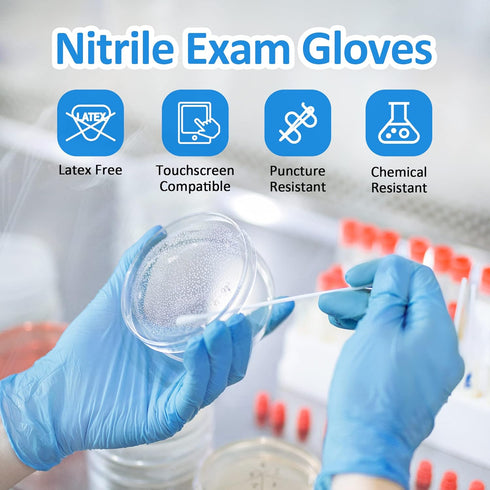 Disposable Nitrile Exam Gloves, 3-mil Blue Latex Free Medical Gloves, Cleaning and Food-Safe Rubber Gloves, 50-ct Box