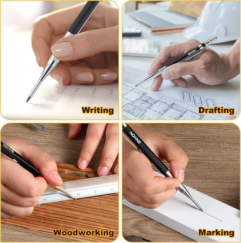 Enhon 2mm Mechanical Carpenter Pencil Set with 12 Marker Refills and Sharpener, Woodworking Marking Tool for Deep Hole