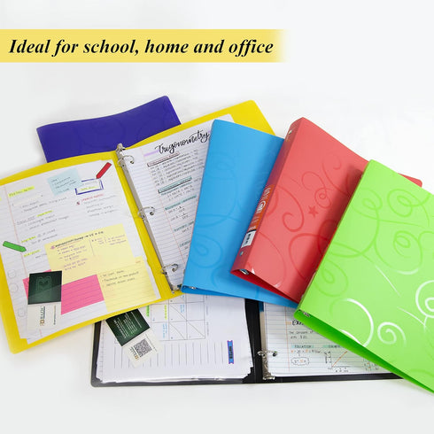 BAZIC 3 Ring Binder 1" Poly Organizer, Swirl Color Soft Cover, Round Ring, Holds 175 Sheets, 6-Count