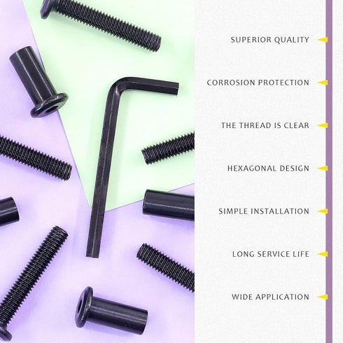 Swpeet 25Pcs M6x35mm Carbon Steel Black Hex Drive Socket Cap Bolts with 1Pcs Allen Wrench for Furniture
