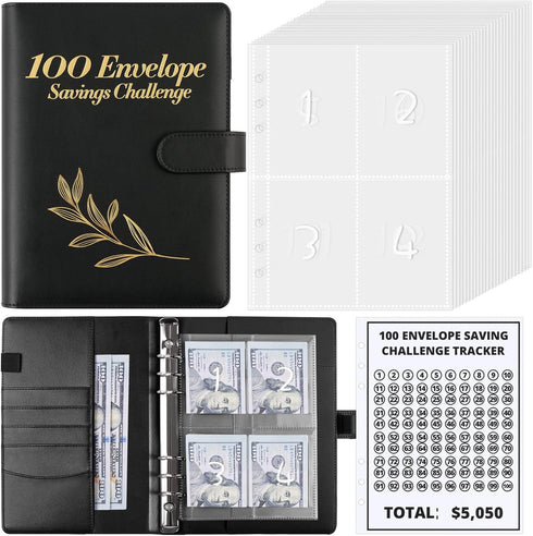 SKYDUE 100 Envelopes Money Saving Challenge Binder, A5 Budget Binder with Cash Envelopes for Savings
