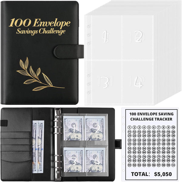 SKYDUE 100 Envelopes Money Saving Challenge Binder, A5 Budget Binder with Cash Envelopes for Savings