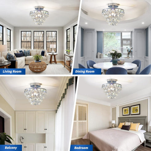 CM E26 Closet MZY Mini Crystal Chandelier Ceiling Light Small, Modern Chrome Crystal Flush Mount Ceiling Light, Base