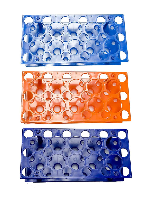 3PCS 28 Well Centrifuge Tube Rack for 10ml/15ml/50ml, Plastic Holder in Light Blue, Orange, Deep Blue