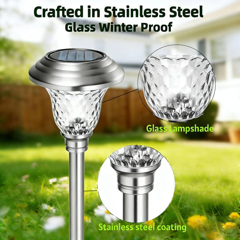 4 Pack 3 Beau Jardin Solar Pathway Lights White+ Color Changing Stainless Steel Mode Outdoor Multicolor Metal Solar