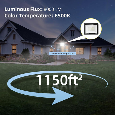 50W Outdoor,8000LM Light,IP66 6.5FT Cord,6500K Flood Lights Bright LED Work Waterproof Security Outside Lights for Yard