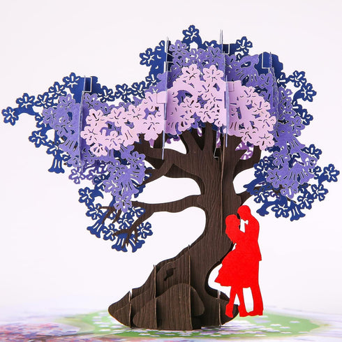 CUTE POPUP Anniversary 3D Pop Up Card, Couple Under Jacaranda Design (6x8 inch)