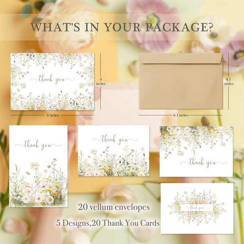 Envelopes,20Pack 4x6 Set,Perfect slapaflife Floral Thank You Cards With - Thank You Cards Bulk For All Occasions,incl.