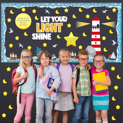 party greeting 109Pcs Christian Religious Bulletin Board Set, Let Your Light Shine Classroom Decoration