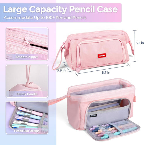 52PCS 12 8 6 6 0.5 0.7 mm Set Nicpro Aesthetic School Supplies with Cute Pencil Case, Color Pastel Highlighter, Gel