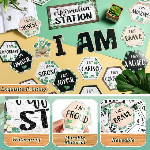 Frienda Eucalyptus Affirmation Station Bulletin Board Set - Motivational Posters for Classroom, Home, Teacher Wall