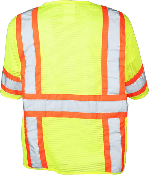 Ironwear 1293-LZ-2-M ANSI Class 3 Polyester Mesh Safety Vest with Zipper & Reflective Tape, Lime, Medium