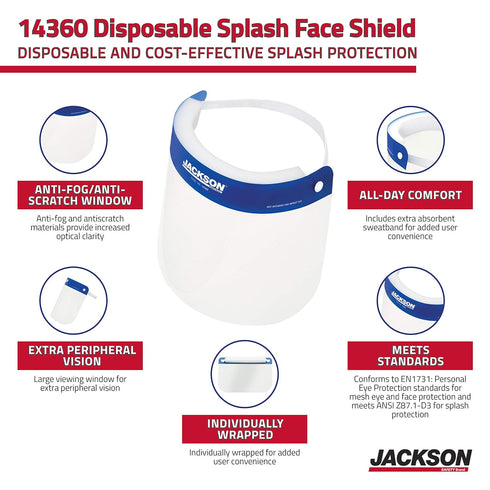 Jackson Safety Face Shield Mask, Disposable for Medical Protection, Full Coverage, 8.66 x 12.5