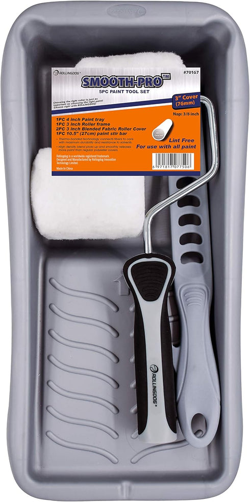 ROLLINGDOG Small Paint Roller Kit, 3 Inch Paint Roller Cover, Frame with Tray, House Painting Tool