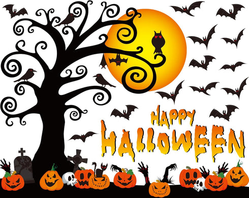Large Happy Halloween Bulletin Board Set, Classroom Decoration with Bat Pumpkin Tree Paper Cutouts