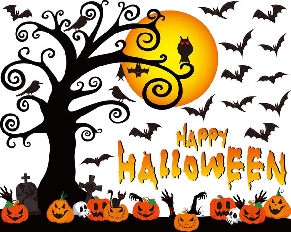 Large Happy Halloween Bulletin Board Set, Classroom Decoration with Bat Pumpkin Tree Paper Cutouts