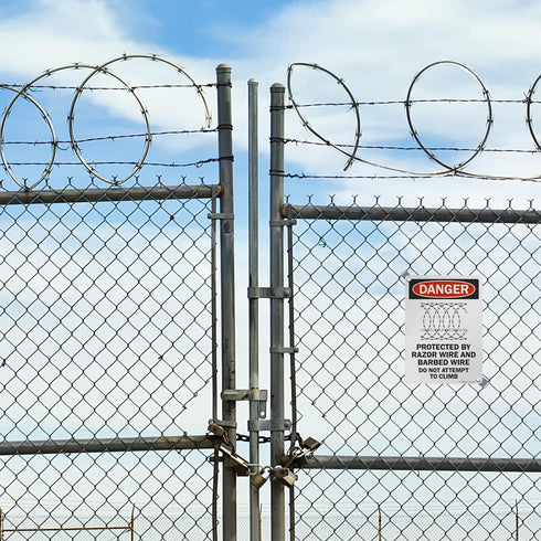 SmartSign "Danger - Protected By Razor Wire & Barbed Wire, Do Not Climb" Sign | 10" x 14" Aluminum