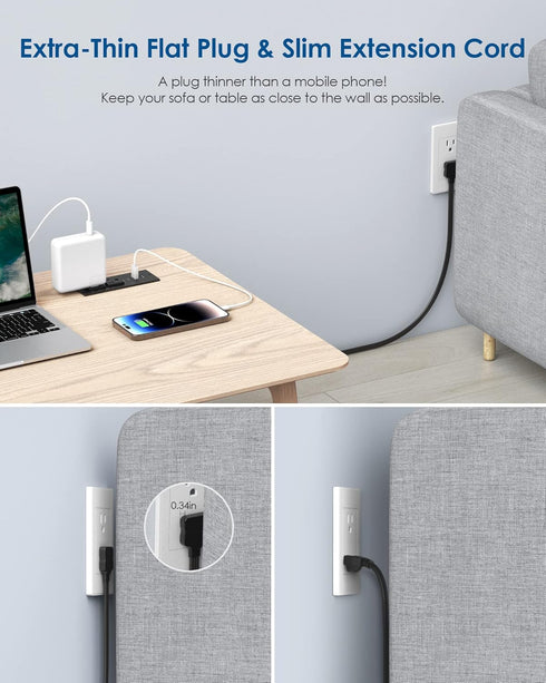 Jgstkcity 30W Strip,2 4 Table,10ft USB C Recessed Power Strip,Flat Plug Power Outlets USB Ports,Furniture Flush Mount