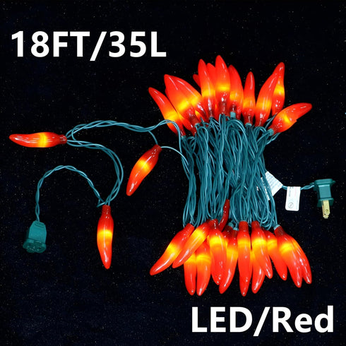 35 Commercial 18 LED Red Chili Pepper Christmas Lights, Grade Home Decorative Lighting String Green Wire FT
