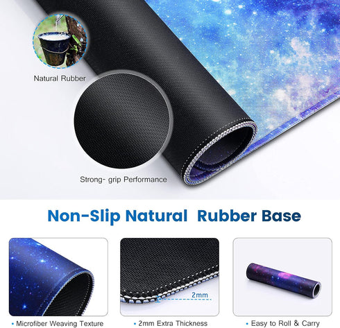 Gaming Mouse Pad, Large XL 31.5x11.8in Extended Desk Pad for Laptop with Stitched Edges, Waterproof - Galaxy