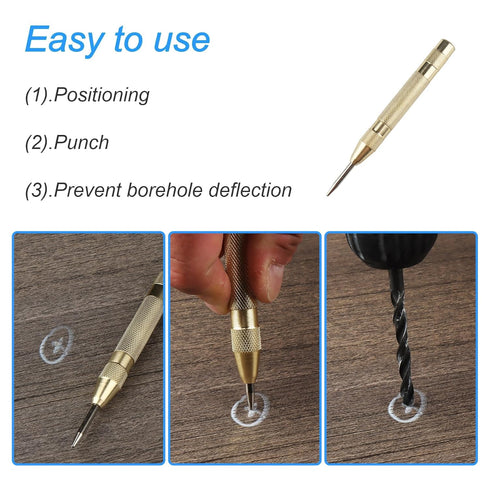 2 Pcs Automatic Center Punch, 5'' Premium Spring Loaded Hole Punch, Heavy Duty Steel Marker Tool for Metal, Wood & Glass