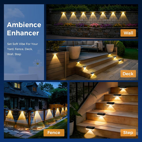16 Packs, AUDERWIN Solar Deck Lights Outdoor Solar Powered LED Step Lights Waterproof Outdoor for Deck, Stairs, Step