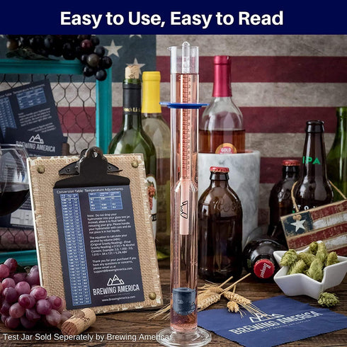 Brewing America American-Made Specific Gravity Hydrometer - Pro Series Alcohol ABV Tester for Homebrew Beer, Wine, Cider