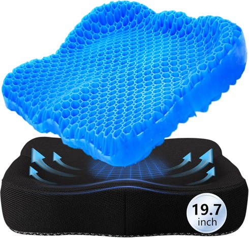 Thicken 19.7in Seat Cushion Gel, Large Cooling Cushion for Long Sitting, Pressure Relief for Office Chair, Wheelchair,