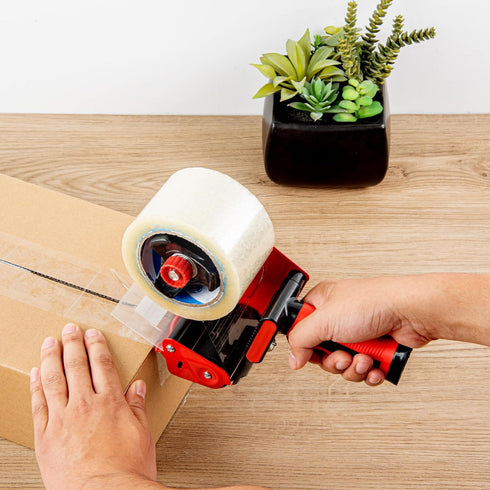 Restaurantware RW Base 3 Inch Heavy-Duty Tape Dispenser Gun, Red Iron Handheld for Carton Sealing