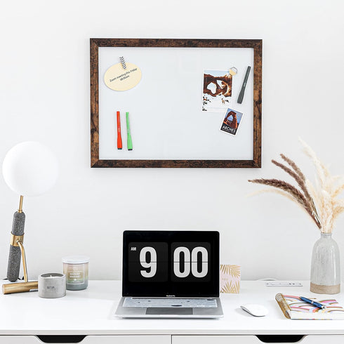 Loddie Doddie 18x24 Magnetic Dry Erase Board for Wall, Brown Rustic Frame with Built-in Marker Tray
