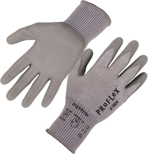 Ergodyne ProFlex 7024 Cut Resistant Work Gloves, ANSI A2, PU Coated Palms for Flexible No Slip Grip, Gray, Medium