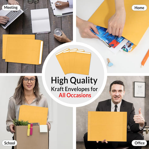 SUNEE 9x12 Envelopes, Self-Seal Catalog Mailing, 100 Count, Ultra Strong Quick-Seal, Brown Kraft