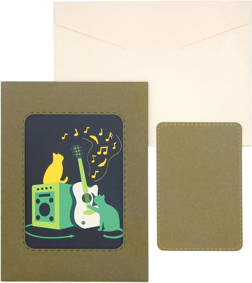 Ribbli Guitar and Cat 3D Handmade Pop Up Card for Birthday, Father's Day, Cat Birthday Cards for Guitar Lovers