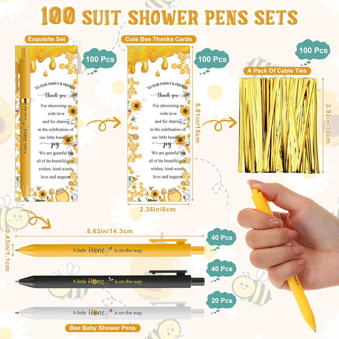 80 Set Engrowtic Bee Baby Shower Gifts Pens for Guest Bee Themed Baby Shower Party Favors Ballpoint Pens with Thank You