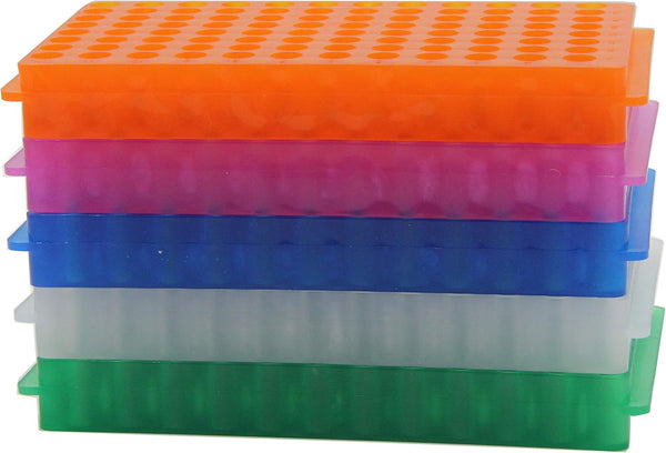 5 PCS Double Panel Vial Rack Tube Rack for Microcentrifuge Tubes, 96 Positions, 0.2-2ml