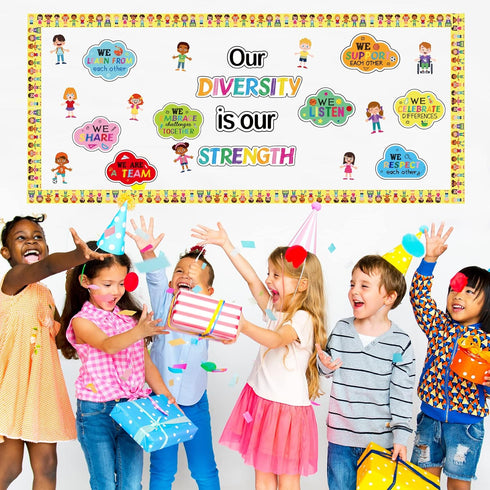 Diversity Bulletin Board Decoration Set, Diverse Students Borders Cutouts for School Classroom Craft