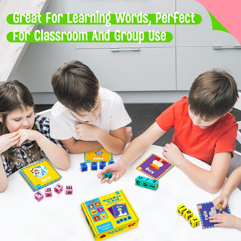 80 Word Spelling Game, First Words with Wooden Alphabet Puzzle Blocks CVC Words Sight Words Learning Letter Matching